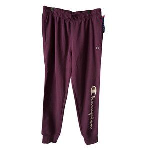 NWT Champion Purple Joggers Powerblend Standard Fit Plum Logo Down Leg Large